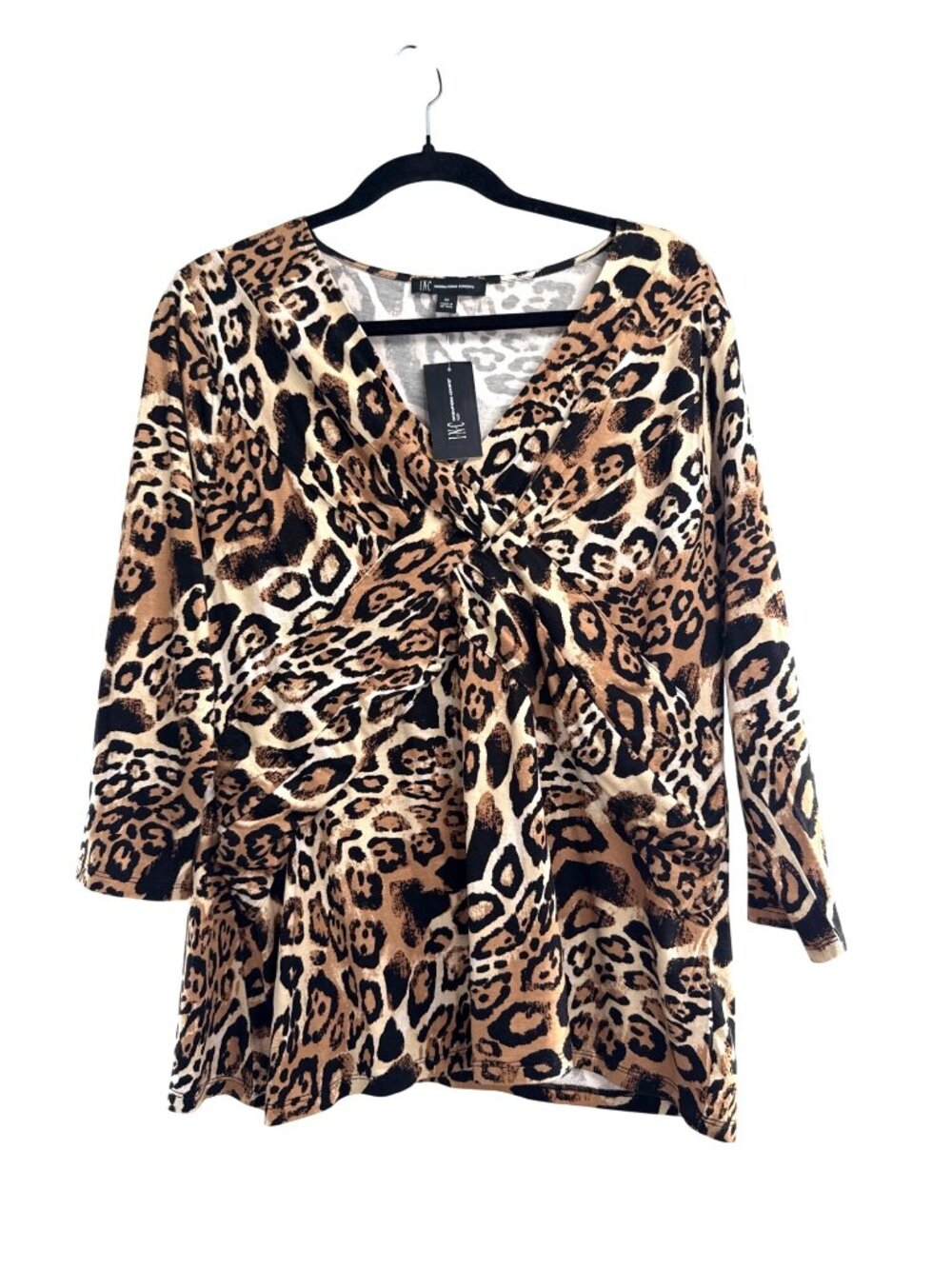NWT INC International Concepts Leopard Print Top With Knot Front OX Old Money